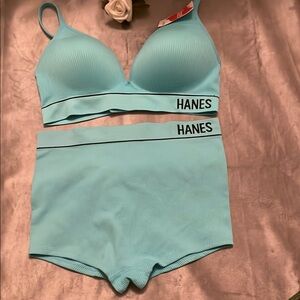 Hanes Blue Comfort Bra Intimates Bra Set